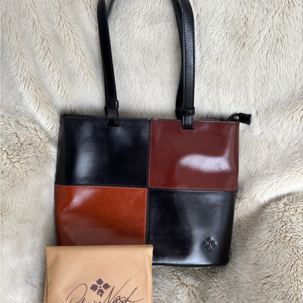 Patricia Nash Black and Brown Geometric Leather Tote